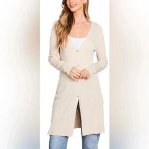 Becool Long Ribbed Cardigan Sweater Sz M